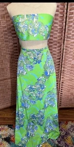Vintage 60's 70's Psychedelic Trippy Owl 2 Piece Bandeau Maxi Skirt Set Med READ - Picture 1 of 10