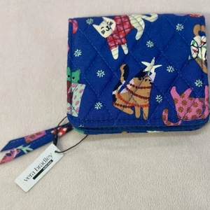 Vera Bradley Geldbörse Katzenmotiv Druckknopf gesteppt Baumwolle blau Weihnachten Urlaub Geschenk - Bild 1 von 6