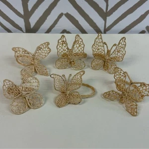 Rattan Butterfly Napkin Rings Wicker Boho Style Set of 6 - Picture 1 of 4