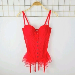 Victoria's Secret Damen Korsett 36D Mohnrot Bustier Rüschen Top Neu - Lesen - Bild 1 von 11