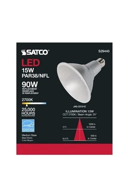 Satco S29440 - 15 Watt PAR38 LED Light Bulbs - 2700K - 3 Pack 90w - Image 1 of 4
