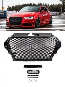 RS3 Look Kühlergrill Schwarz Waben Grill für Audi A3 8V / S line / S3 Stoßstange - Bild 1 von 12