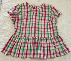 Crown & Ivy Blouse Women's Size 2X Plaid Ruffle Short Sleeve Bows Down The Back - Picture 1 of 3