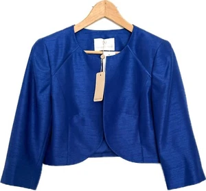 Ladies Jacques Vert Cropped Jacket Size 14 Royal Blue 3/4 Sleeve Open Front BNWT - Picture 1 of 3
