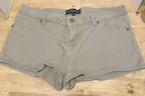 American Apparel Brown Denim Shorts Size Large Blue Cotton Button Fly Cut Off - Picture 1 of 4