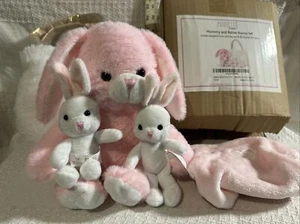 Bunny Toy, 5 Pcs Set. Mommy, 2 Baby Rabbit Toys, XL Furry Bag and Doll Blanket. - Picture 1 of 14