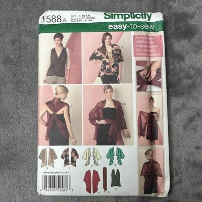 Simplicity 1588 Sewing Pattern Misses XS–XXL Kimono Jacket Wrap Top Belt Scarf - Image 1 of 4