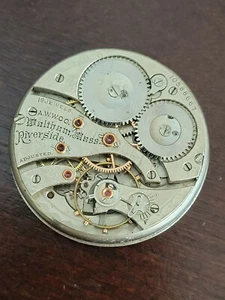 VINTAGE 12 SIZE WALTHAM RIVERSIDE MODEL 1894 POCKET WATCH MOVEMENT BROKEN STAFF - Picture 1 of 2