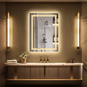 LED Mirror with Light Wall Mount Rectangle Modern Vanity Mirror Anti-fog Framele - Picture 1 of 20