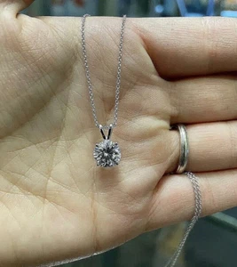 2 Ct Round VVS1/D GRA Moissanite Solitaire Pendant 14K White Gold 18" Necklace - Picture 1 of 11