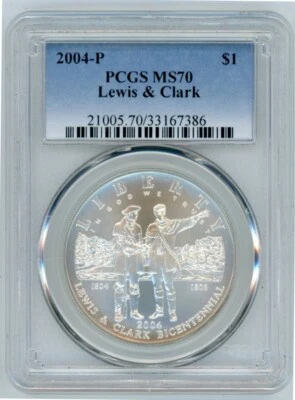 2004P LEWIS AND CLARK COMMEMORATIVE $1 PCGS MS70 Cert. 33167386 - Image 1 of 2