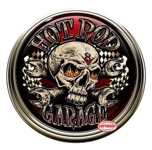 Hot Rod Garage Skull crest Decal - Picture 1 of 6