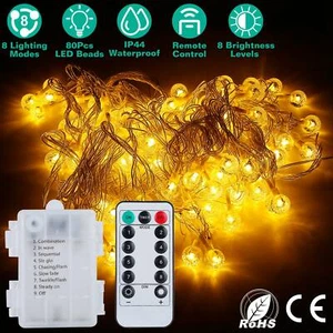 33FT 100LED String Lights Globe Ball Fairy Garden Wedding Party Decor 8 Modes - Picture 1 of 29