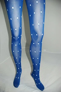 Tights Blue and White Polka Dot Soft Touch Day Wear Party Fancy Dress Costume - Picture 1 of 6