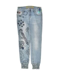 DESIGUAL Womens Joggers Slim Jeans W32 L31 Blue Floral BH49
