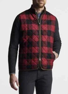 PETER MILLAR CROWN Men's M Shetland Wool Red Black Quilted Full Zip Vest NWT - Picture 1 of 7