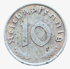 1938 Germany 10 Pfennig A WW2 Third Reich Nazi Swastika Coin - Picture 1 of 2