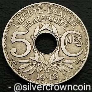 France 5 Centimes 1918. KM#865a. Holed. Five Cents coin. Big Size. WWI. H - Picture 1 of 7