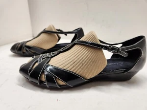Clarks Black Patent Leather Strappy Mary Jane Wedge Heel Shoes Size 7M (bin6) - Picture 1 of 9