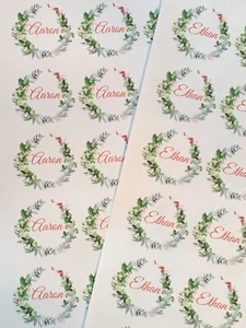 24 45mm Personalised Round DIY Pretty Wreath Christmas Stickers Labels - Picture 1 of 1