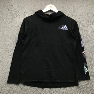 Adidas Sweatshirt Hoodie Girls Youth Large Long Sleeve Graphic Logo Black Purple - Picture 1 of 4