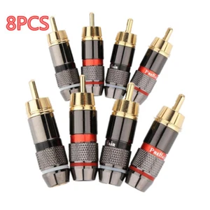 8PCS 24K vergoldete RCA Stecker abschließbare Kabelstecker 8mm RCA Kabel Adapter - Bild 1 von 8