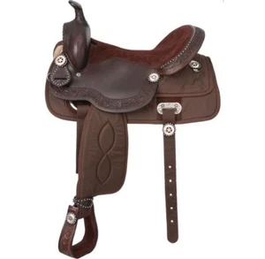 Western Half leather and Synthetic Brown Saddle With Silver Dots 16" - Picture 1 of 1
