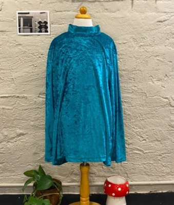 Teal Velveteen Pullover Longsleeve Mock Turtle Neck M Vintage Haband for Her - Image 1 of 4