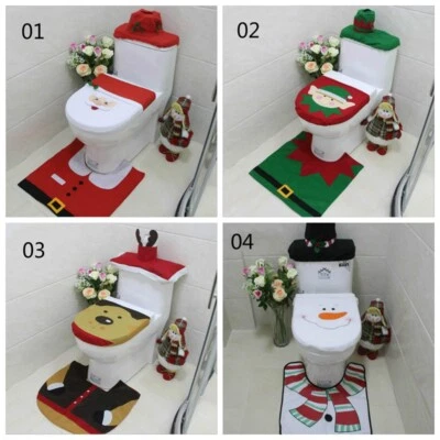 1 Set Weihnachten Toilettensitz Abdeckung Weihnachtsmann Badezimmer Matte - Bild 1 von 4
