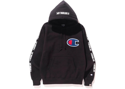 A BATHING APE (BAPE) Felpa con cappuccio BAPE x CHAMPION nera taglia grande rara NUOVA CON ETICHETTE SPEDIZIONE ORA