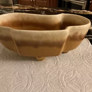 VINTAGE TWO TONE DRIP Mustard CERAMIC FOOTED PLANTER USA 3"x7” Mid-century Feet - Picture 1 of 18