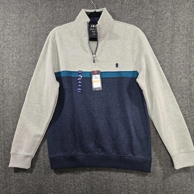 Pullover polar IZOD pequeño gris azul bloque de color 1/4 cremallera rendimiento para hombre Foto 1 de 4