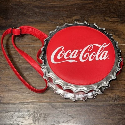 Coca-Cola Loungefly Red and Silver Bottle Cap Style Crossbody Purse Zip Up Bag - Image 1 of 4