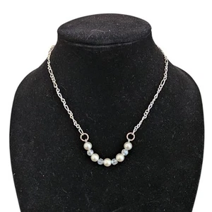 Vintage Y2K Single Strand Necklace Faux Pearl Silver Chain Formal - Picture 1 of 4