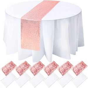 12 Pack Round Plastic Tablecloth 84 Inch with Glitter Sequin Table Runner 12 ... - Picture 1 of 7