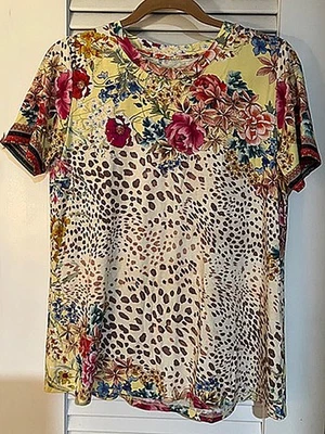 Camiseta Columpio Johnny Was Wildflower Crew Estampado Floral Leopardo ~ L Foto 1 de 3