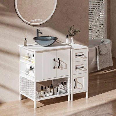 Tocador de baño 36" con lavabo estantes abiertos y 3 cajones de almacenamiento armario lateral Foto 1 de 4