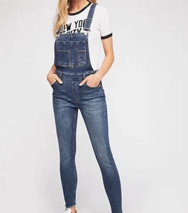 Free People Lexden Blue Denim Skinny Stretch Raw Hem Overall Gr. 30 Regular - Bild 1 von 11