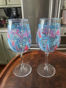 Lilly Pulitzer acrylic Wine Glasses- Set of Two “Red Right Return” Get Naughti - Picture 1 of 4