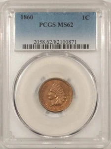1860 INDIAN CENT - PCGS MS-62, PRETTY & PREMIUM QUALITY! - Picture 1 of 3