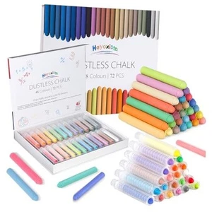 72Pcs Colored Dustless Chalk Set with 24 Holder - Non-Toxic Art & Drawing - Picture 1 of 8