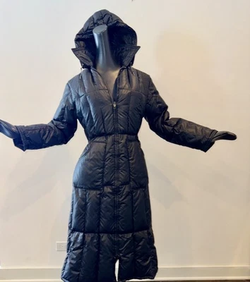 Vtg 70s MOD Quality Black Down Hooded Princess Coat WW Boots 80s Nylon Jacket - Image 1 of 4