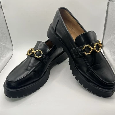 Sam & Libby Women’s 9 Chunky Black Loafer Gold Chain Accent - Image 1 of 4