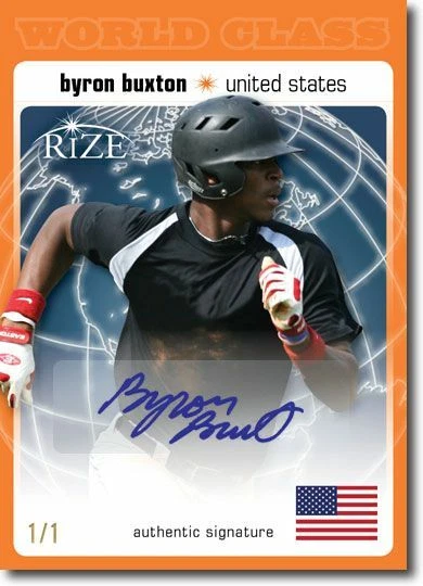 Autógrafo BYRON BUXTON 2012 Rize Rookie LARANJA Auto CLASSE MUNDIAL RC 1/1 - Imagem 1 de 2