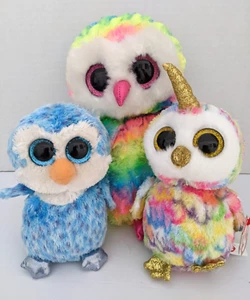 TY Beanie Owl Collection 7" ENCHANTED with 9" OWEN and 6" ICE CUBE - Picture 1 of 2