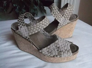 Adam Tucker - Posy Women's Beige Open Toe Stretch Canvas Wedges Platforms 8M - Picture 1 of 7