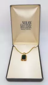 NOLAN MILLER Glamour Collection Gold Tone Green Intaglio Pendant, Rope Necklace - Picture 1 of 5