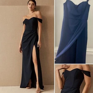 Maxi Vestido BHLDN Rossi Azul Marino Elegante Clásico Crepé 16 - Imagen 1 de 9