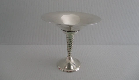 Vintage Artisan Handmade Solid Sterling Silver Compote With Swirl Stem Cover