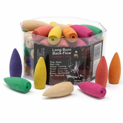 Assorted Long Burn Backflow Incense Cones - 70 Cone Per Pack - Large Box Tub - Image 1 of 4